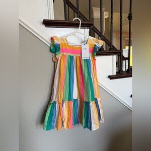 Marks & Spencer Rainbow Stripe Ruffle-Sleeve Dress - Pink, Yellow, Green, Blue